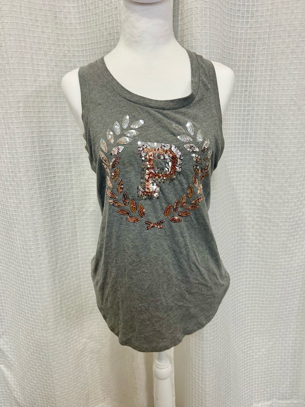 PINK Victoria's Secret Charcoal Grey Sequin 'P' Tank